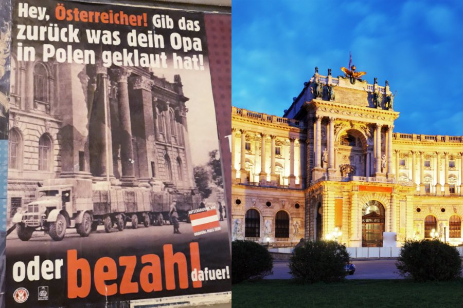 W Warszawie pojawiły się plakaty po niemiecku, wzywające Austriaków do... "zwrotu tego, co ukradli ich dziadkowie".