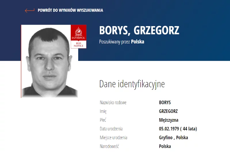 Interpol wystawił czerwoną notę za Grzegorzem Borysem