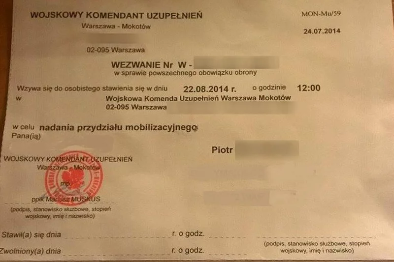 Nasz rozmówca otrzymał wezwanie do WKU, aby otrzymać przydział mobilizacyjny