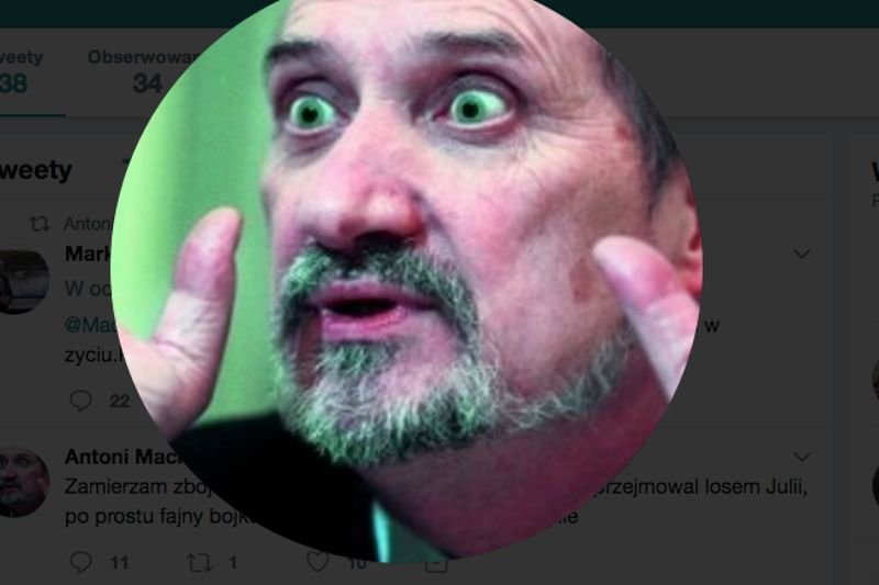 Takie zdjęcie profilowe zamieszczono na prześmiewczym profilu Antoniego Macierewicza na Twitterze.