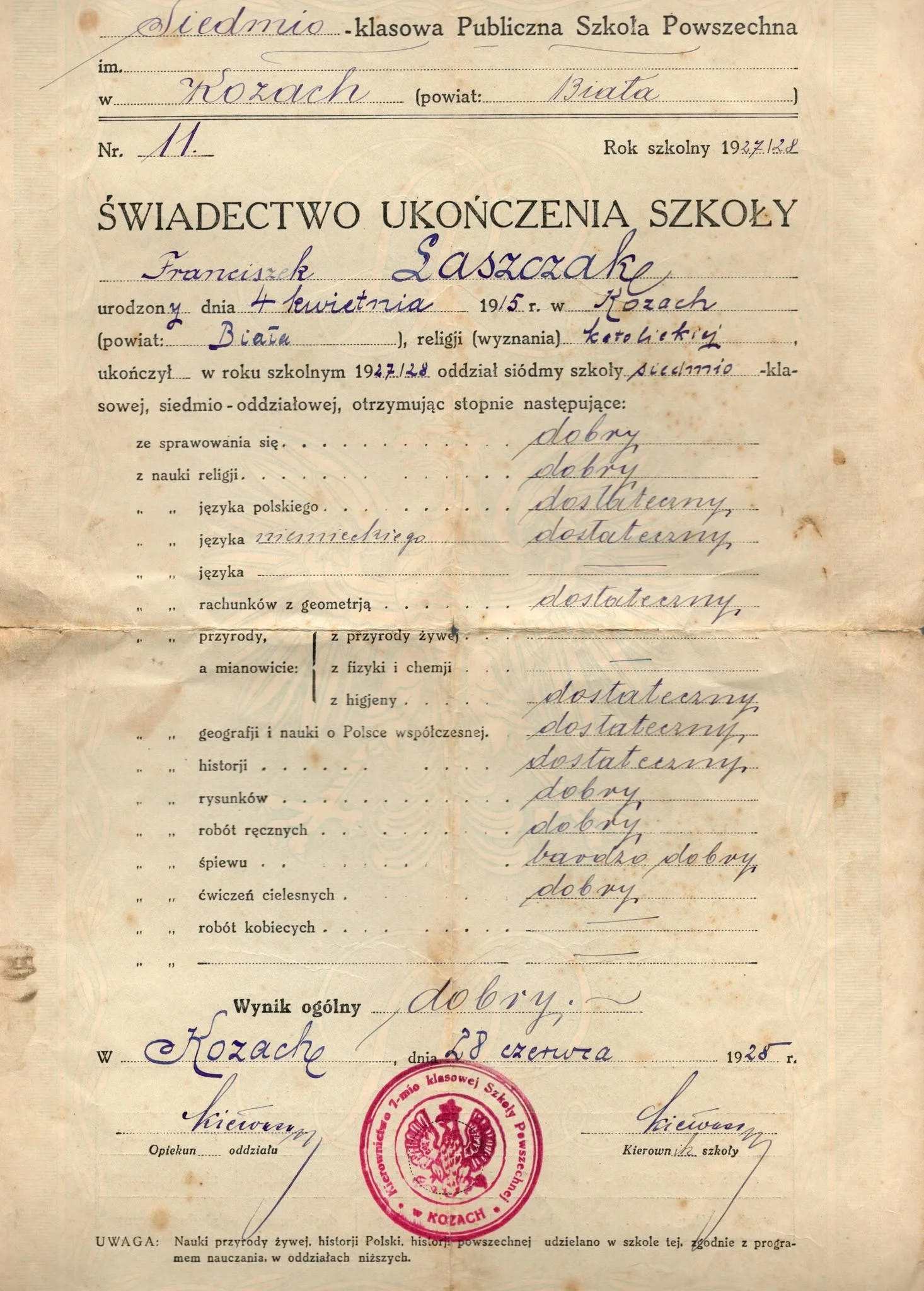 100 lat temu dawali takie świadectwa szkolne. Spis przedmiotów to inny świat Świadectwo szkolne