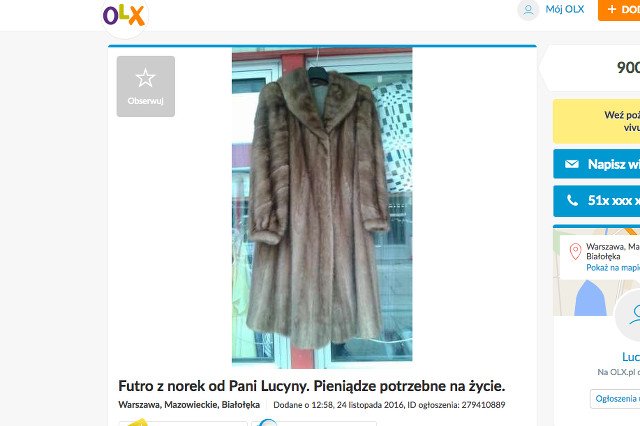 Poruszające ogłoszenie - starsza pani chce sprzedać futro, by mieć na życie.