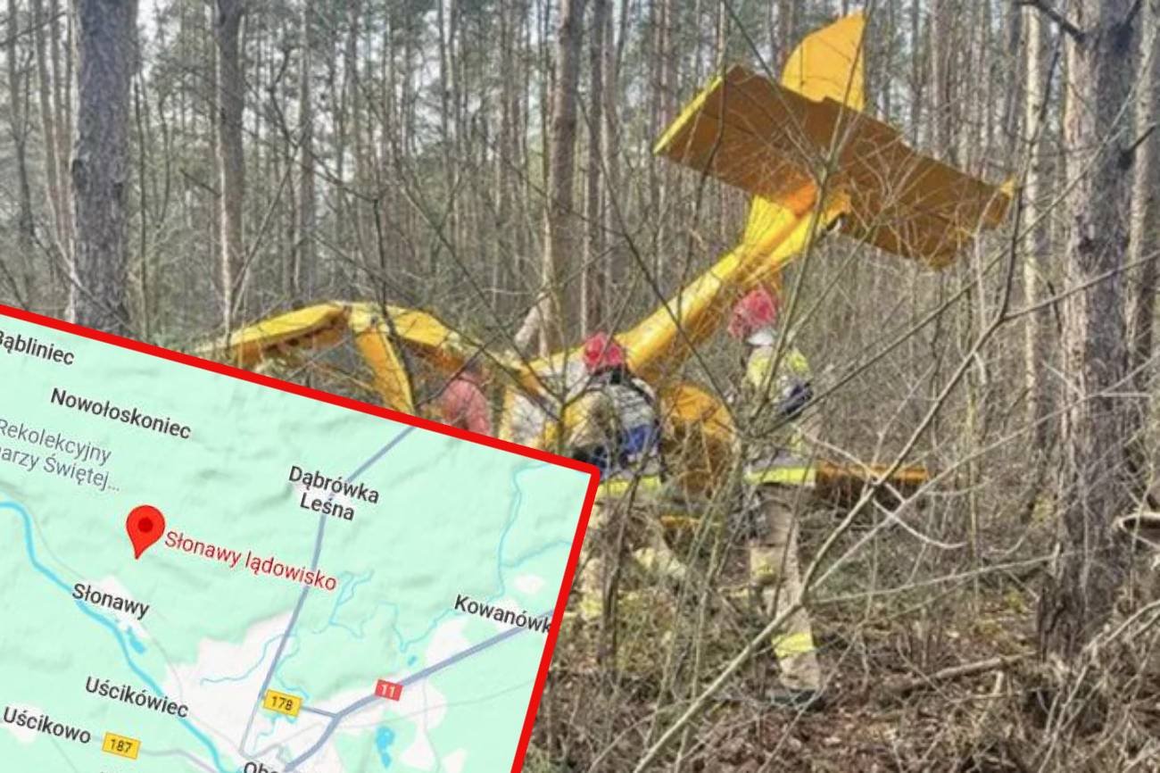 Wypadek awionetki w Słonawach. Rozbiła się w lesie