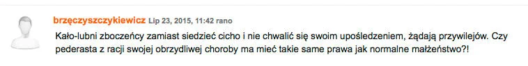 Komentarz umieszczony pod tekstem dot. homoseksualistów na portalu fronda.pl