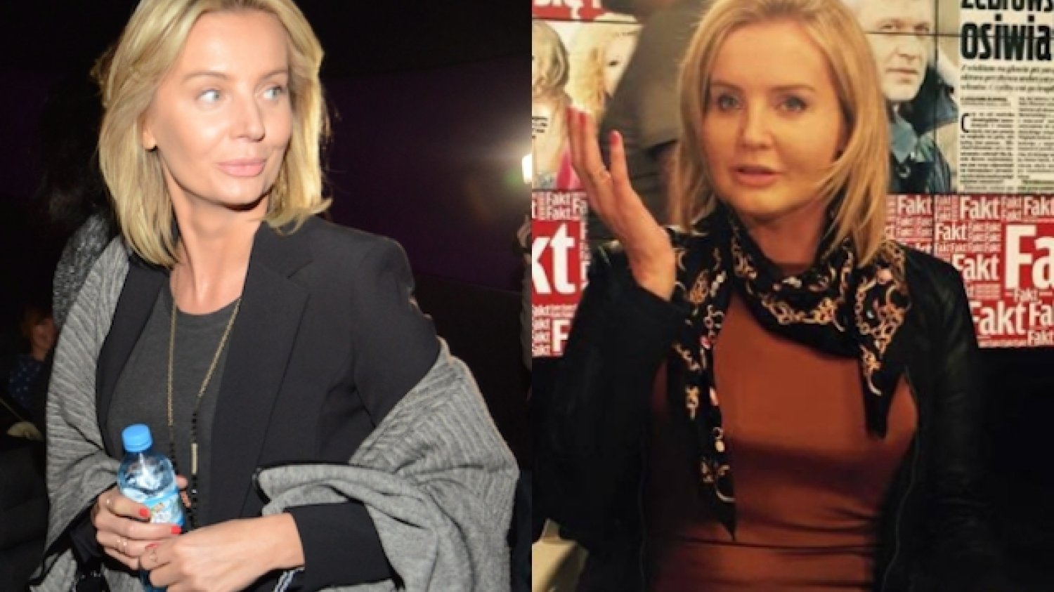 Agnieszka Szulim na premierze filmu (po lewej) oraz w swoim programie.