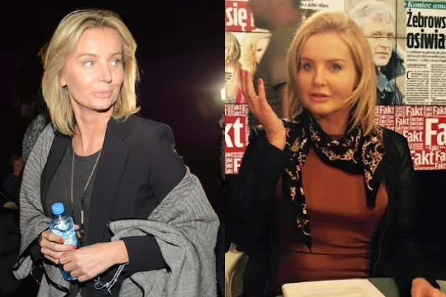 Agnieszka Szulim na premierze filmu (po lewej) oraz w swoim programie.