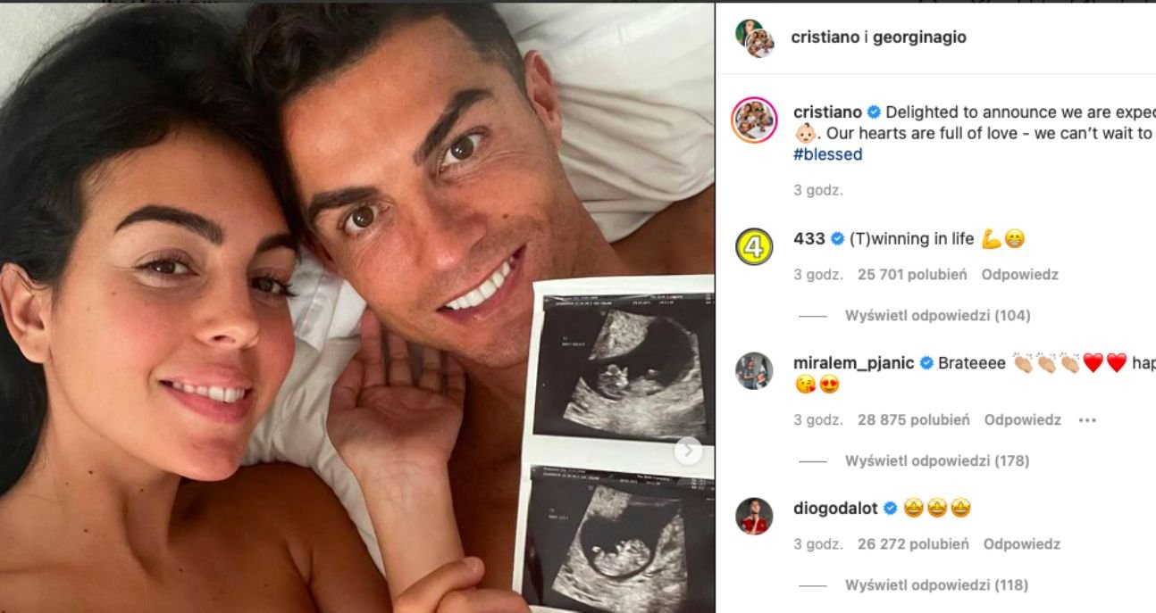 Cristiano Ronaldo i Georgina Rodriguez pochwalili się radosną nowiną. Będą mieć bliźniaki