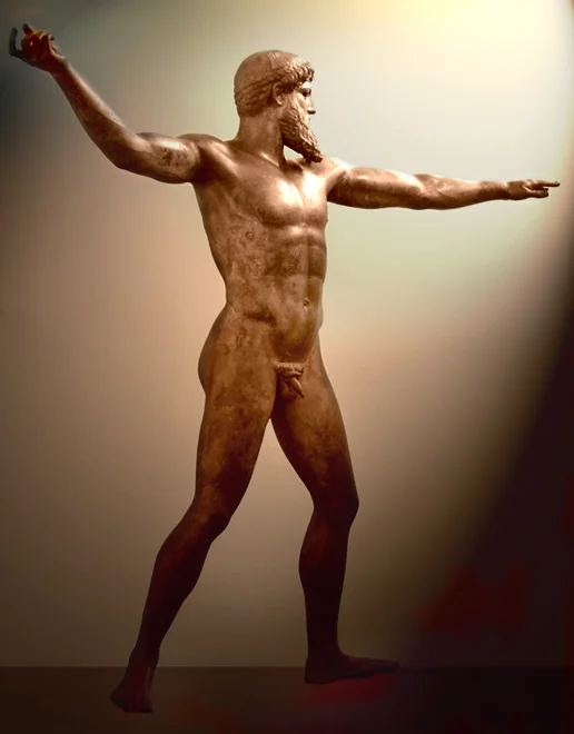 Muzeum Archeologiczne w Atenach. Posejdon lub Zeus, co do tego są wątpliwości. Natomiast na pewno najważniejszy bóg antycznych Greków miał małego.