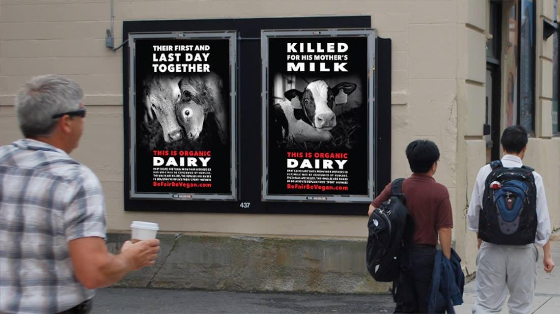 Wegańska kampania billboardowa Be fair be vegan na Time Squere