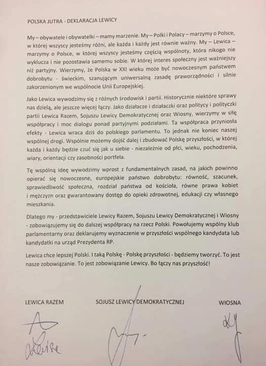 POLSKA JUTRA - DEKLARACJA LEWICY