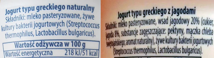 Skład jogurtów.
