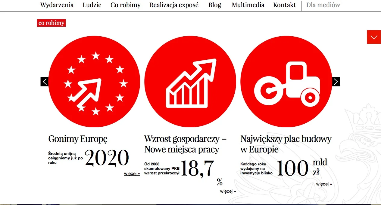 premier.gov.pl wygląda jak wielka infografika. Po kliknięciu "więcej" nie dojdziemy do dokumentów, ale do kolejnych infogrfik.