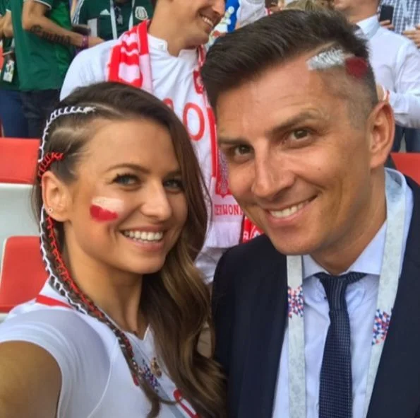 Mateusz Borek z Anną Lewandowską poczas mundialu w Rosji.