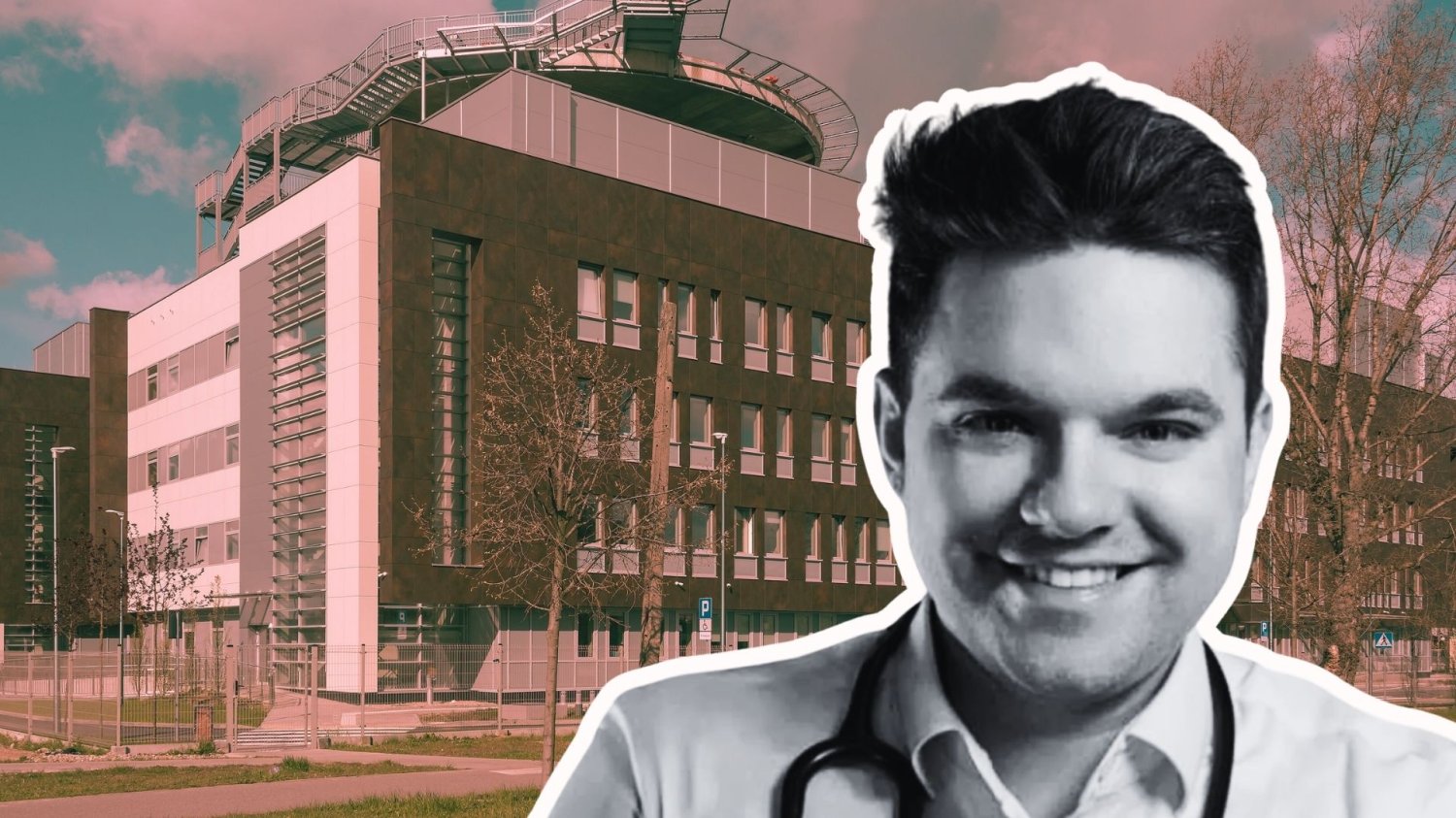 Dawid Kacprzyk na tle Szpitala Południowego w Warszawie Dawid Kacprzyk na tle szpitala, w którym miał zarobić ponad 1,6 mln zł