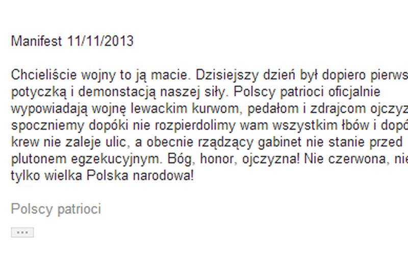 Tak "Polscy patrioci" piszą do naTemat o poniedziałkowych wydarzeniach w Warszawie.
