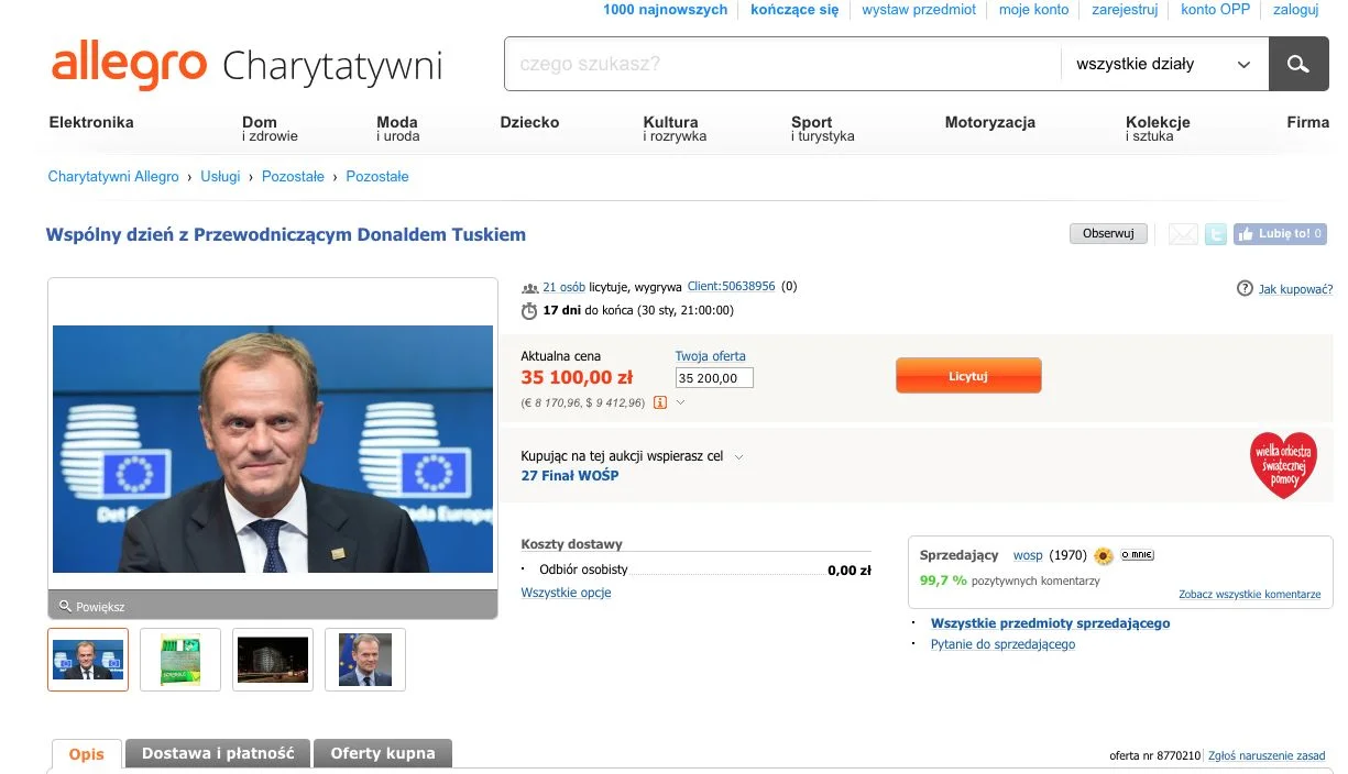 Można wylicytować spotkanie z Donaldem Tuskiem.