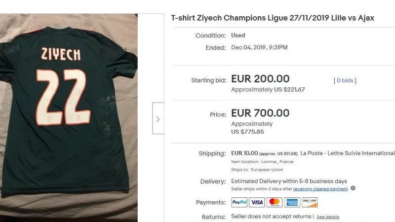 Koszulka Hakima wystawiona na portalu aukcyjnym eBay