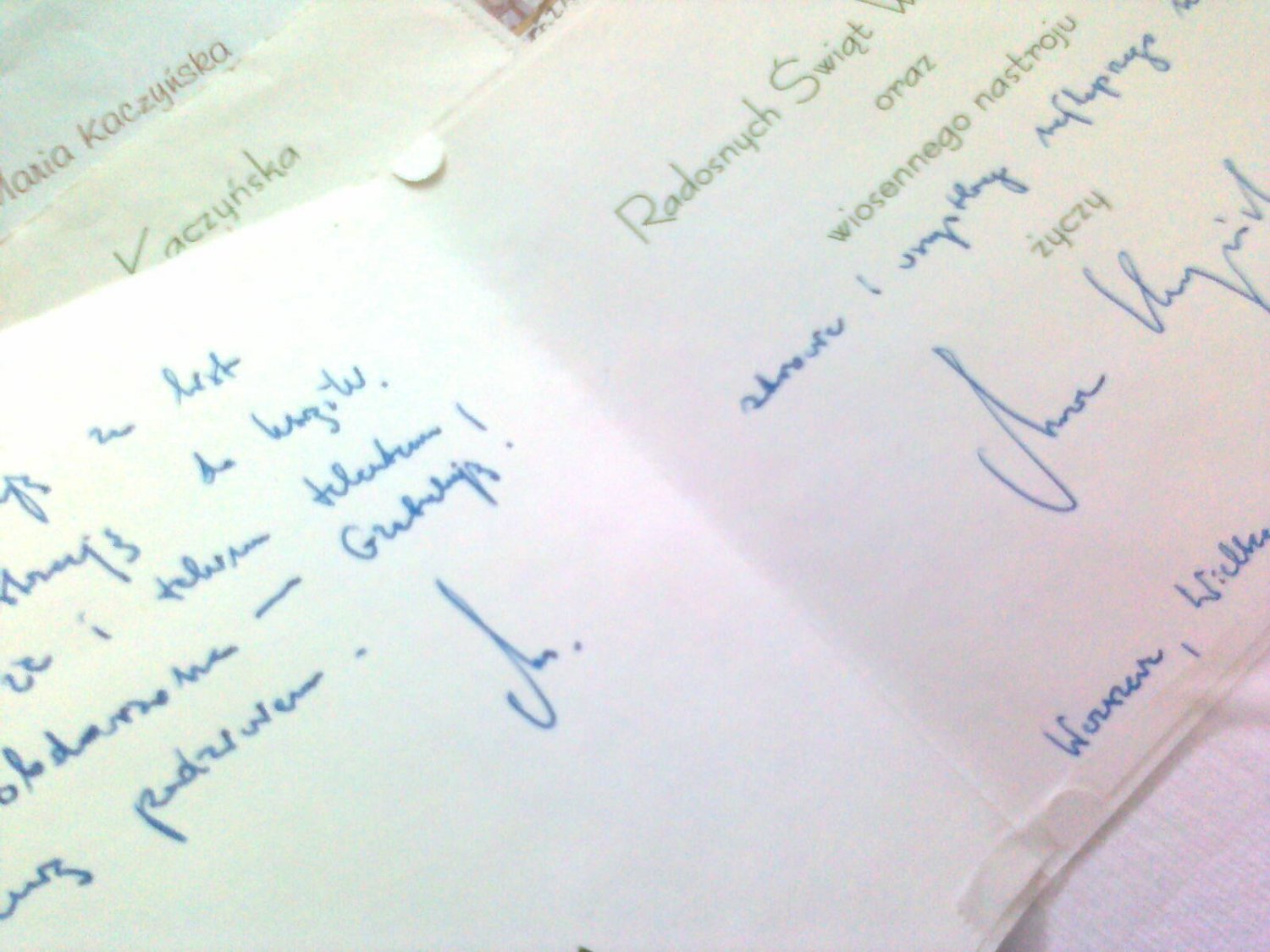 Liścik z życzeniami powrotu do zdrowia od Pani Marii Kaczyńskiej