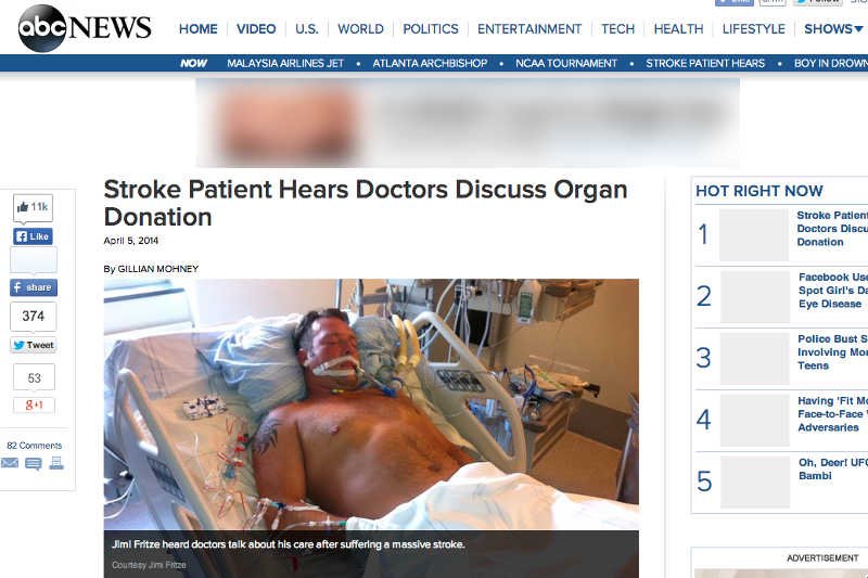 Jimi Fritze słyszał, jak lekarze rozmawiają o tym, co stanie się z jego organami po śmierci.