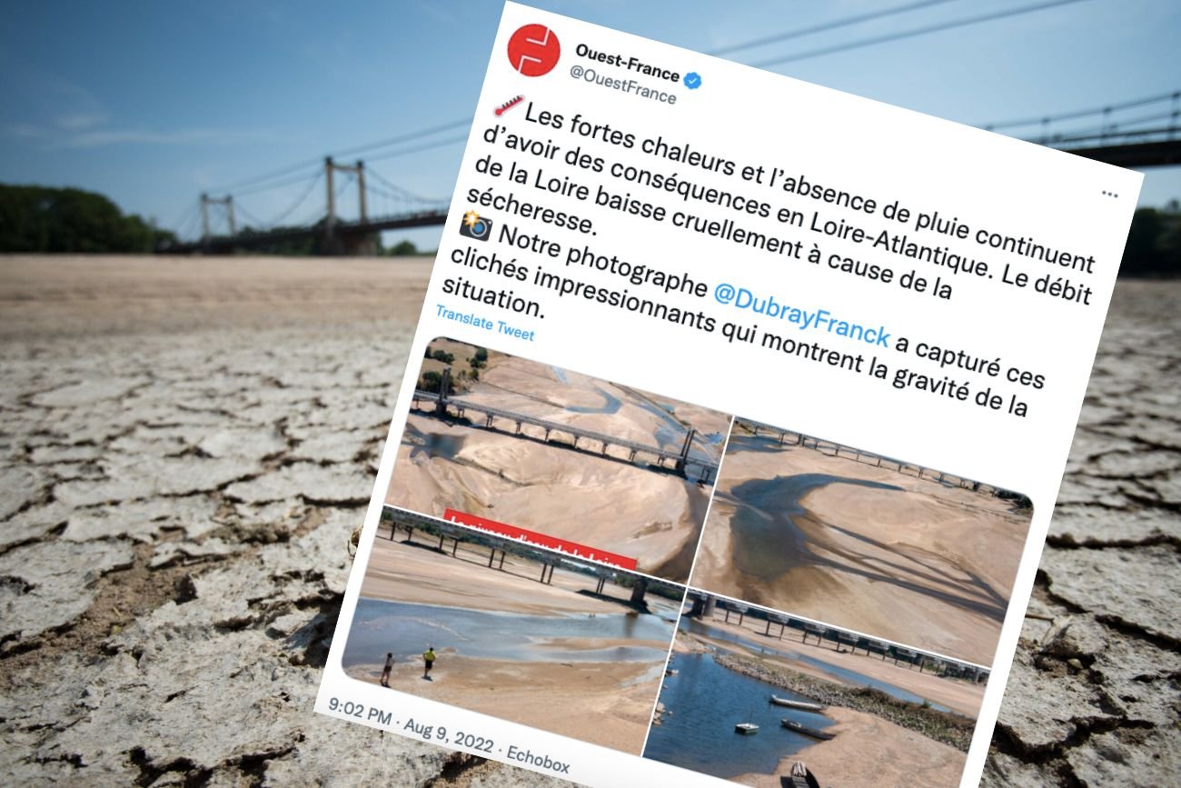 Wysychająca rzeka Loara we Francji.