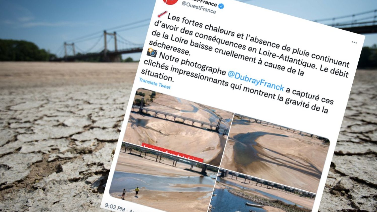 Wysychająca rzeka Loara we Francji.