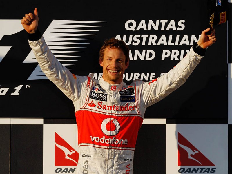 Jenson Button na podium po wyścigu Formuły 1 w Australii