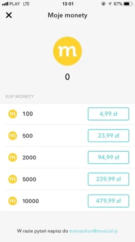Żetony Musical.ly mają określoną wartość w złotówkach