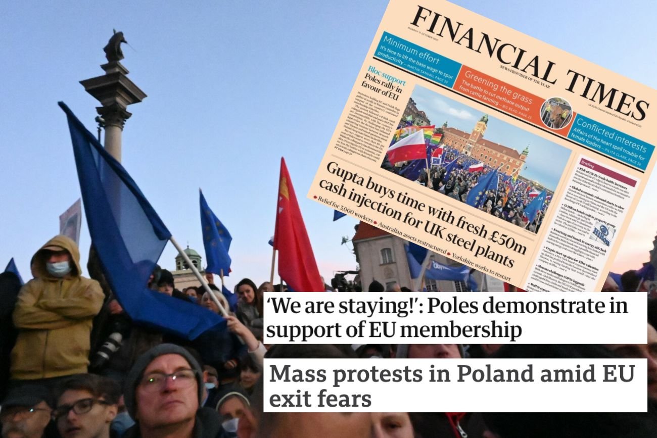 "Zostajemy w UE". Zagraniczne media piszą o niedzielnych manifestacjach w Polsce.