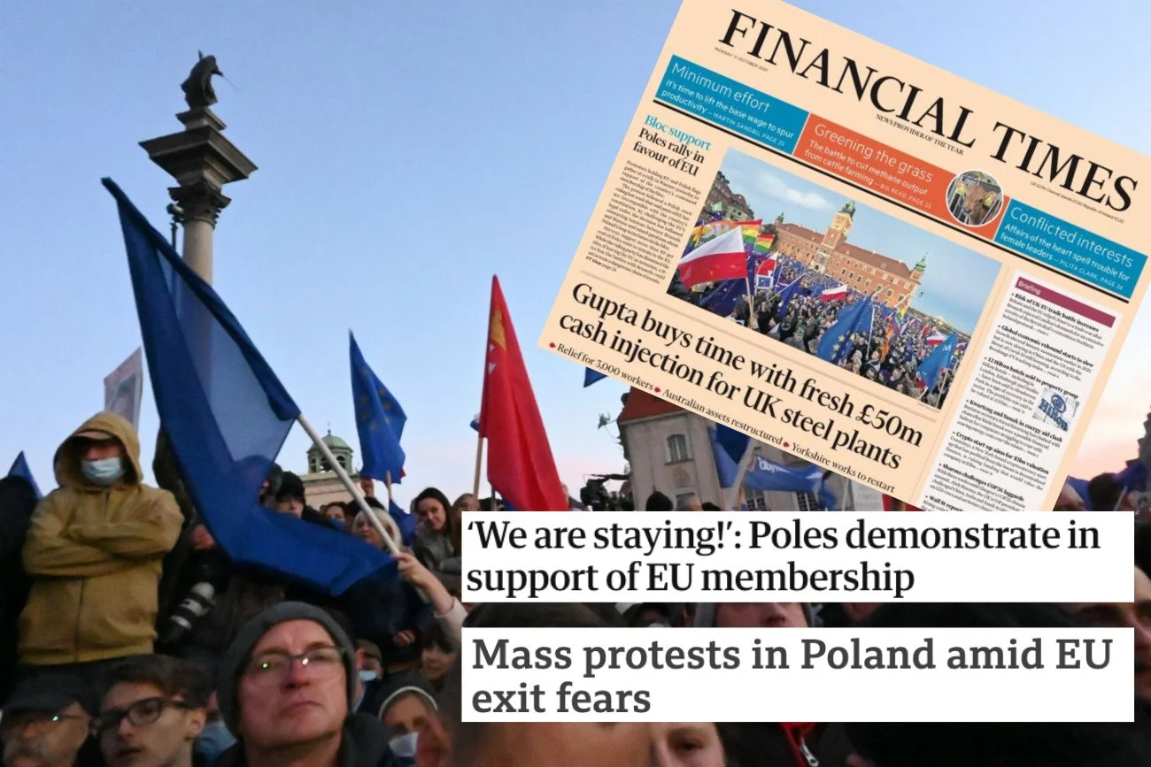 "Zostajemy w UE". Zagraniczne media piszą o niedzielnych manifestacjach w Polsce.