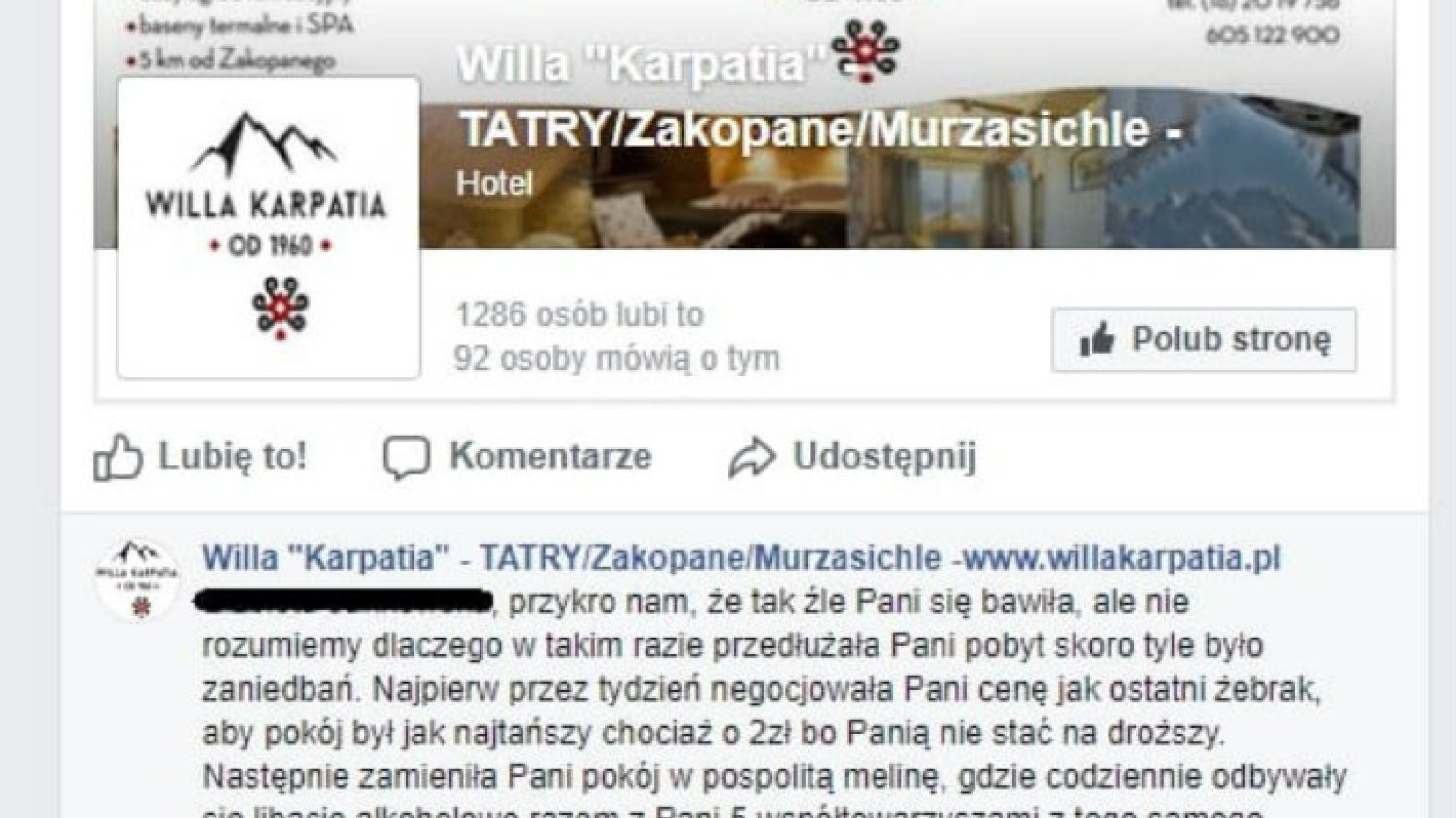 Klientce dostało się za negatywną recenzję