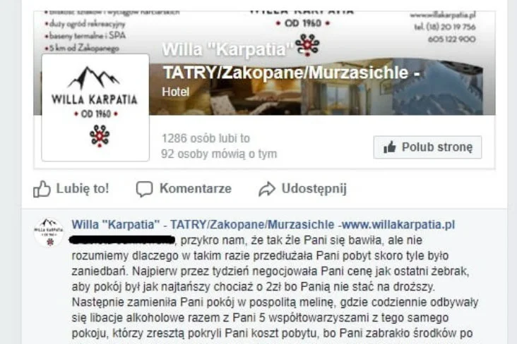 Klientce dostało się za negatywną recenzję