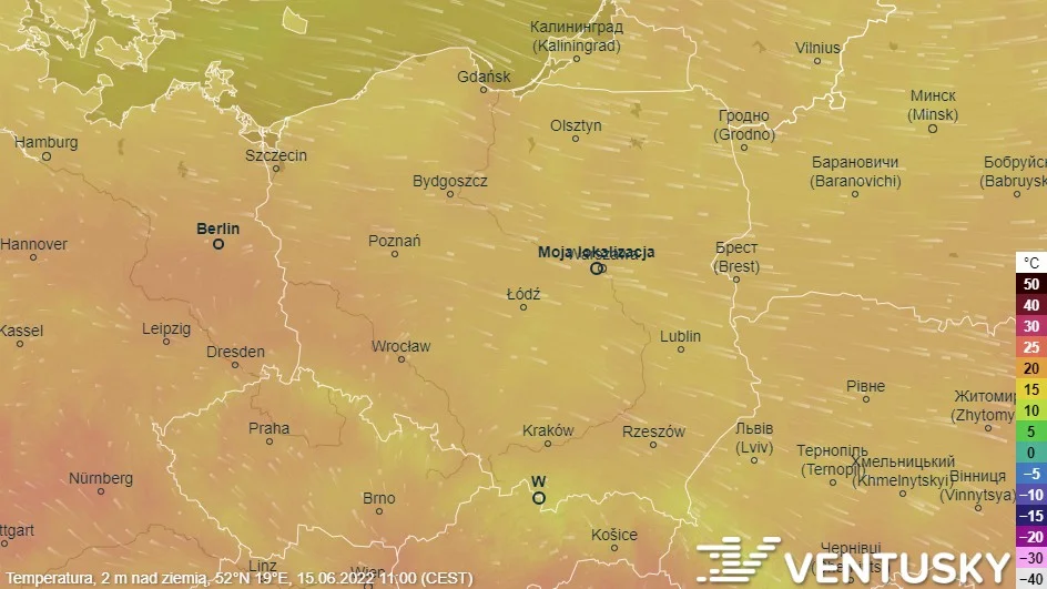 Prognoza pogody na środę - mapa temperatur