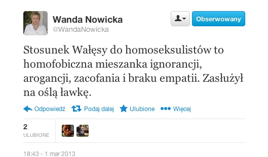 Marszałek Sejmu zarzuca Wałęsie zacofanie.