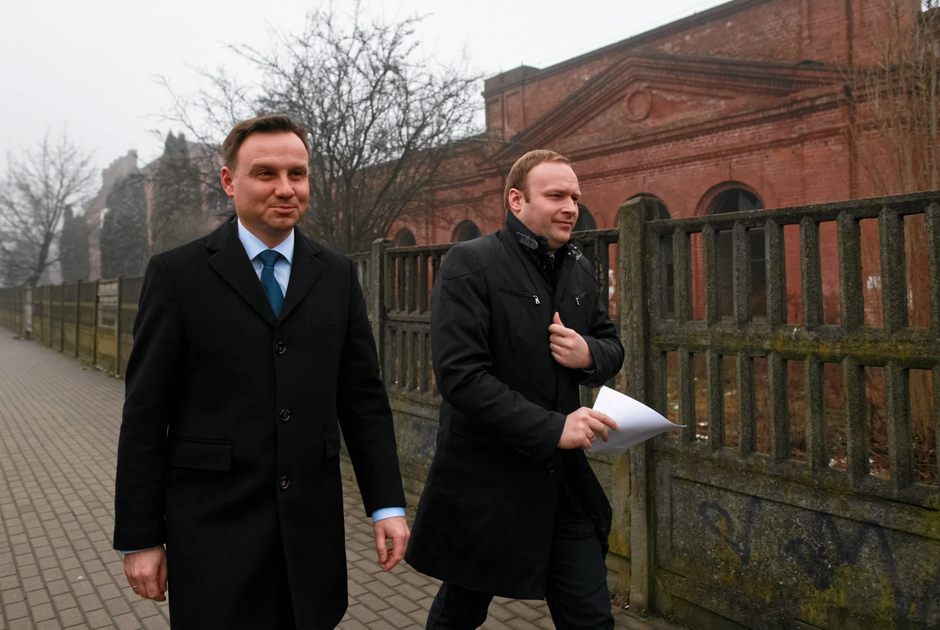 Marcin Mastalerek i Andrzej Duda w Łodzi w styczniu 2015 r., podczas prekampanii przed wyborami prezydenckimi.