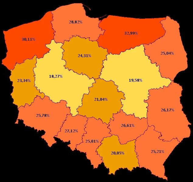 Liczba kobiet zgłaszających się na badanie cytologiczne w poszczególnych województwach (dane z grudnia 2010 roku).