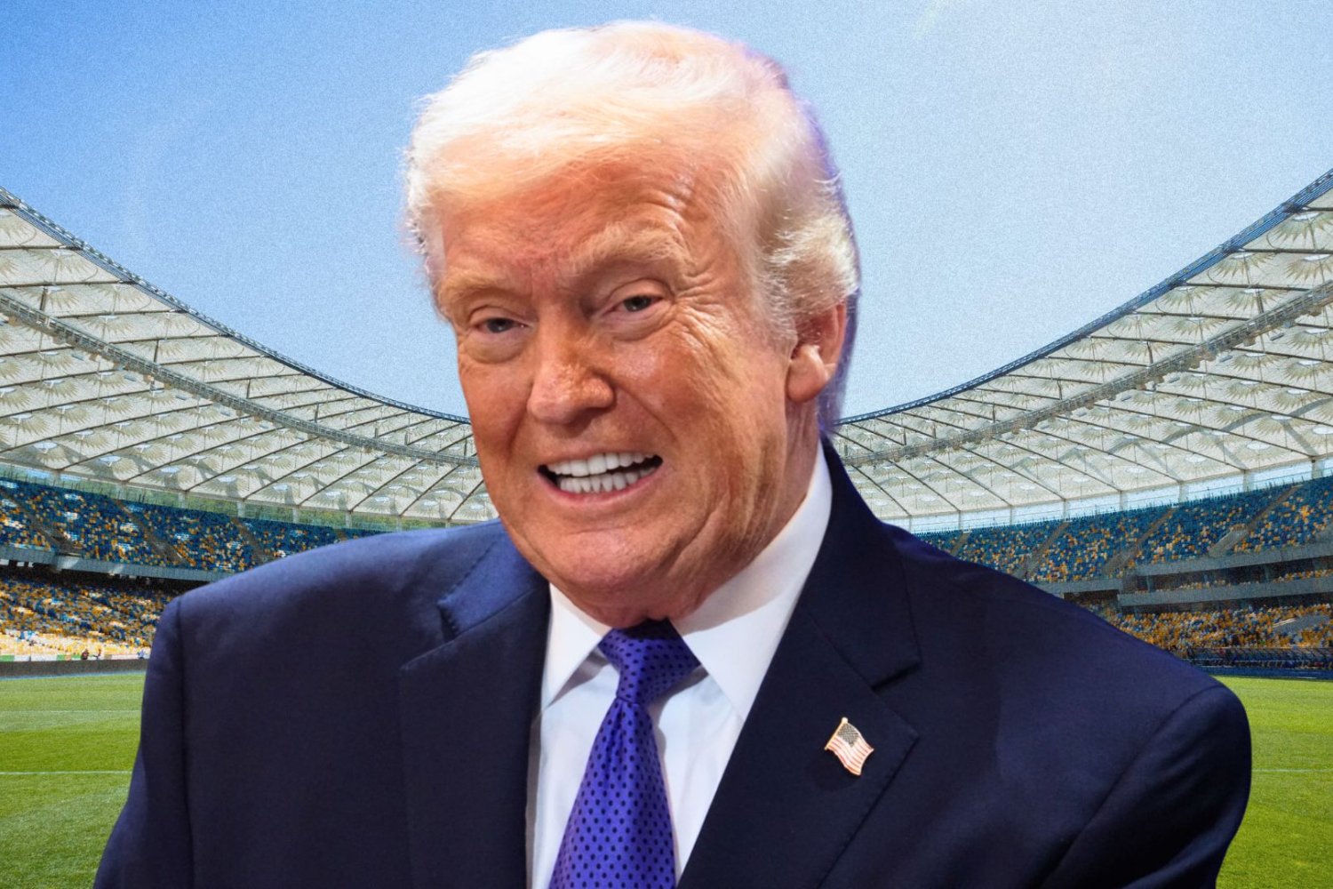 Donald Trump i Pedro Sanchez w finale mundialu 2026 Donald Trump na tle stadionu piłkarskiego