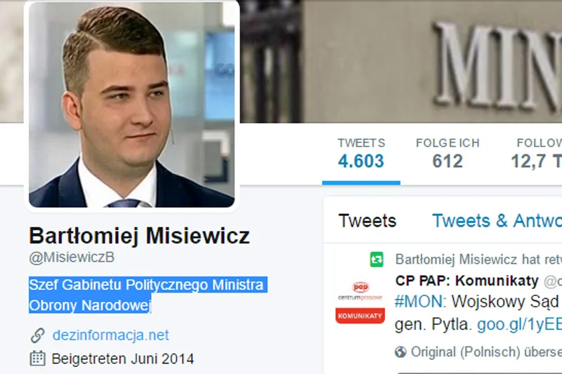 Tak Bartłomiej Misiewicz przedstawia się na Twitterze. Zrzut ekranu z 21 marca.
