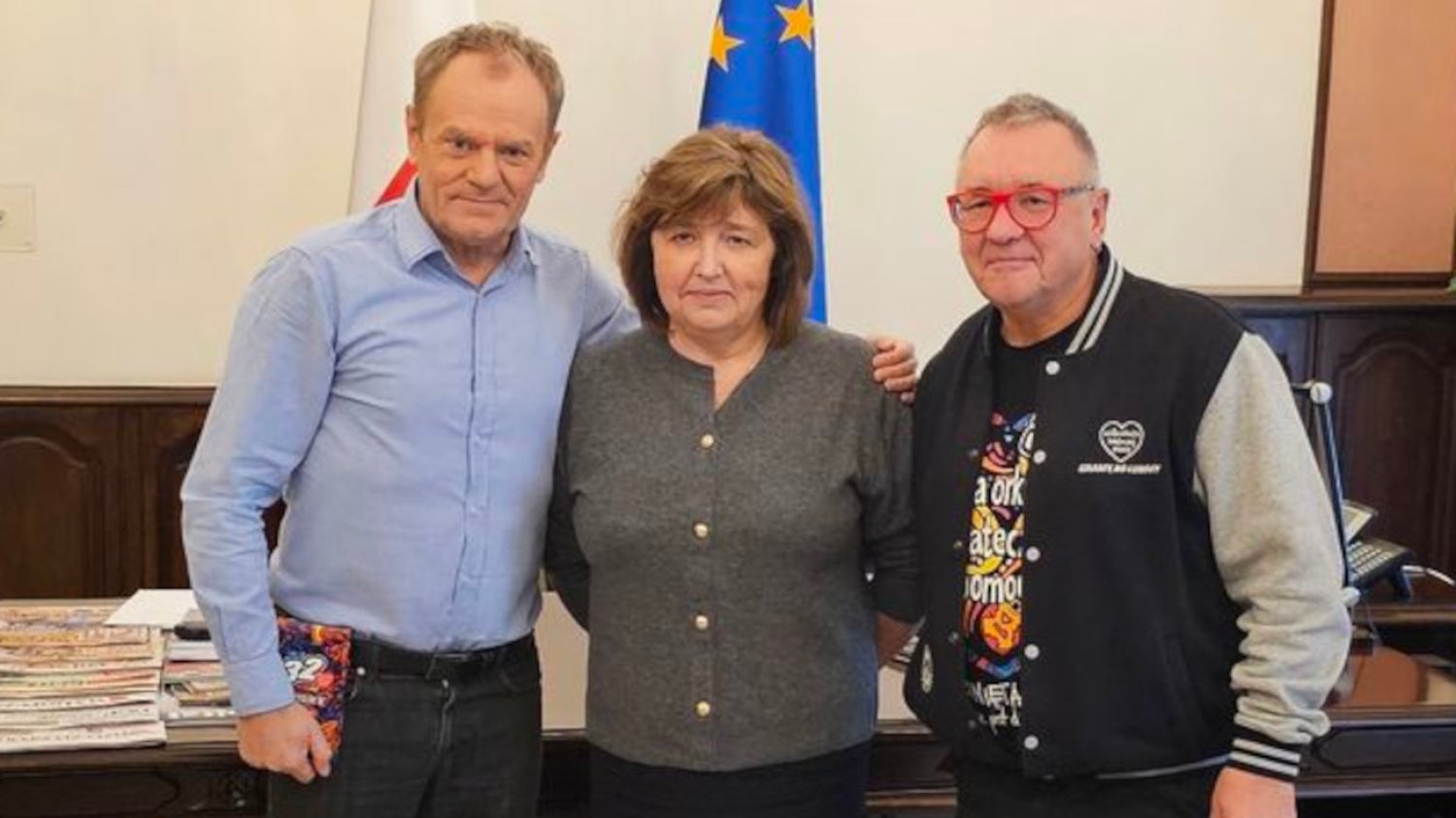 Jurek Owsiak już po spotkaniu z Donaldem Tuskiem.
