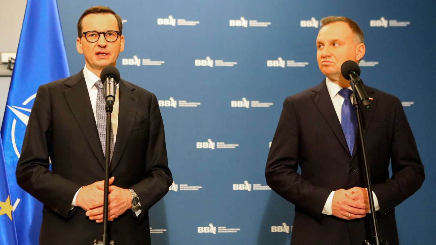 Prezydent Andrzej Duda i premier Mateusz Morawiecki przed posiedzeniem Rady Bezpieczeństwa Narodowego.