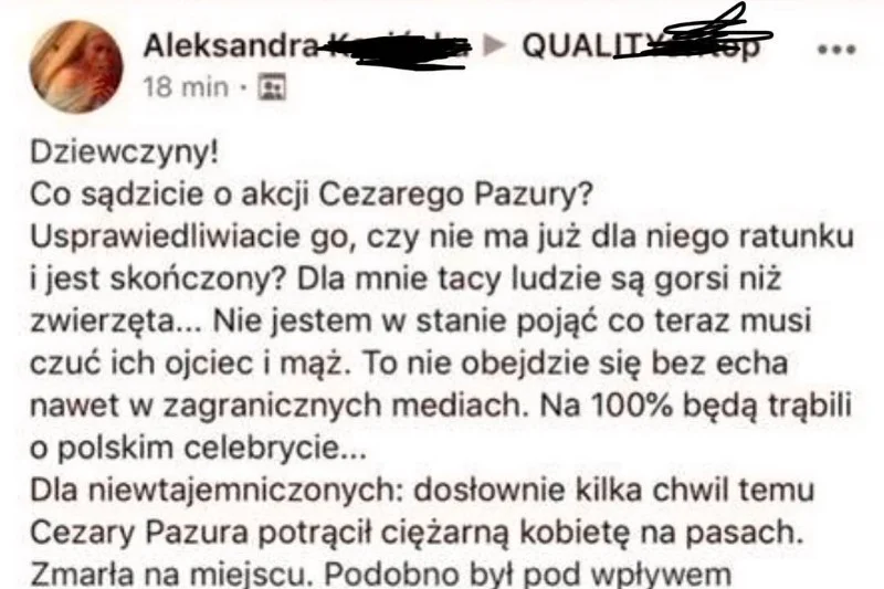 Jedna z fanek uwierzyła, że Cezary Pazura potrącił śmiertelnie ciężarną kobietę