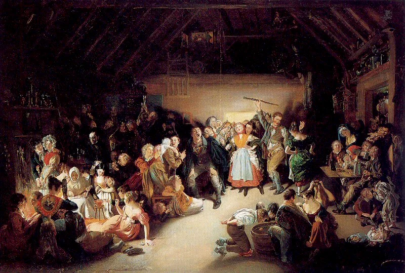 Halloween w Blarney w Irlandii. Obraz Daniela Maclisa z 1833 r.