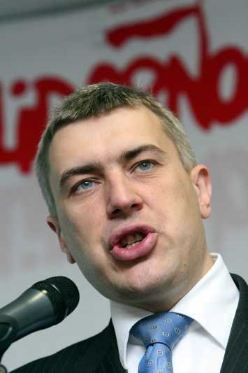 Roman Giertych podczas spotkania z wrocławskimi związkowcami. (czerwiec 2007)