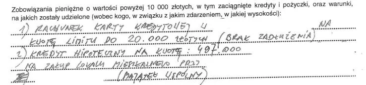 W taki sposób Andrzej Duda opisał w aktualnym oświadczeniu majątkowym kwestie związane z kredytem hipotecznym.