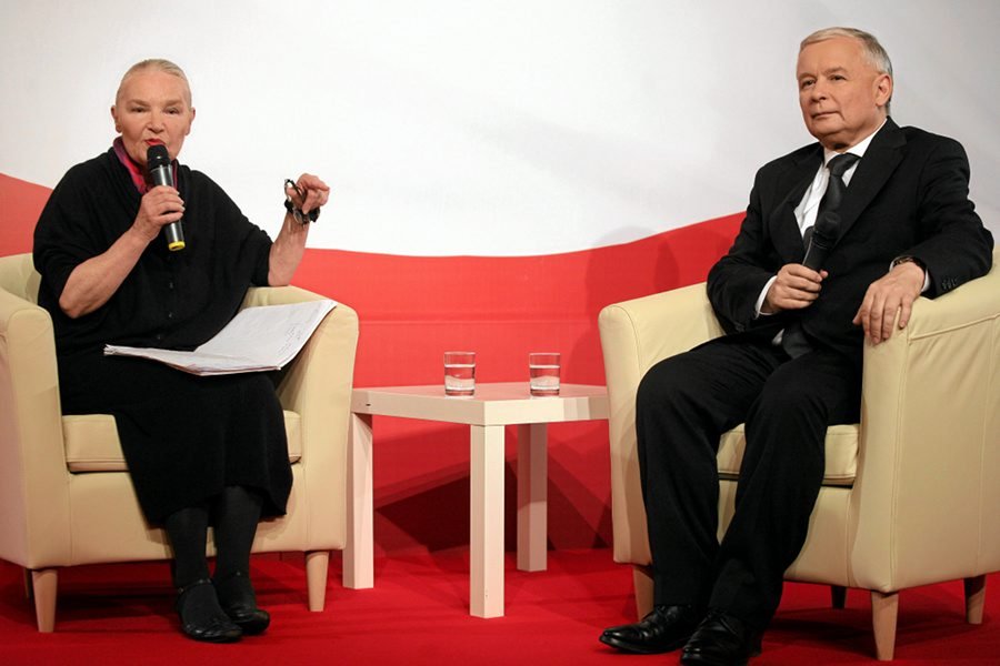 Prof. Jadwiga Staniszkis i Jarosław Kaczyński podczas debaty w kampanii prezydenckiej w 2010 roku