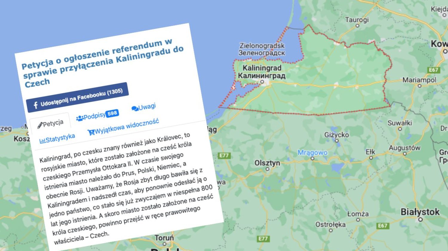 Kaliningrad na mapie oraz petycja.
