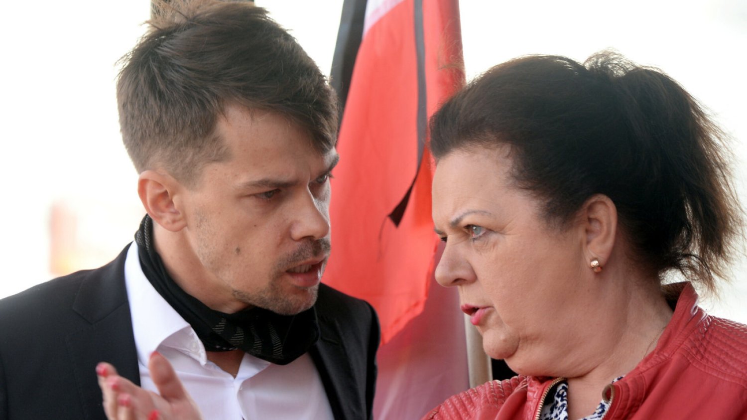 Renata Beger i Michał Kołodziejczak podczas strajku przeciwko "Piątce dla zwierząt". 2020 rok
