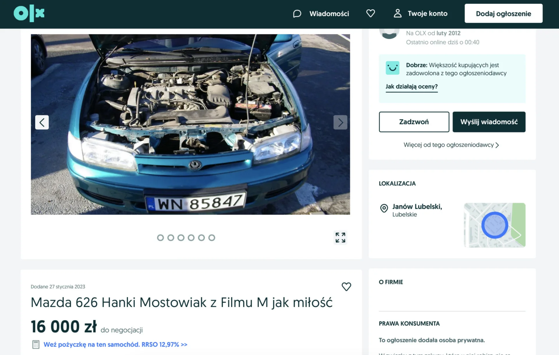 Kultowy samochód Hanki Mostowiak na sprzedaż. Oto oferta Mazdy 626