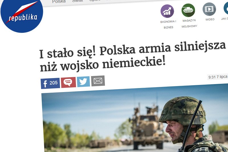 Telewizja Republika donosi, że polska armia jest silniejsza od niemieckiej. Po czym sama podaje dane pokazujące słabość Wojska Polskiego w porównaniu z Bundeswehrą.