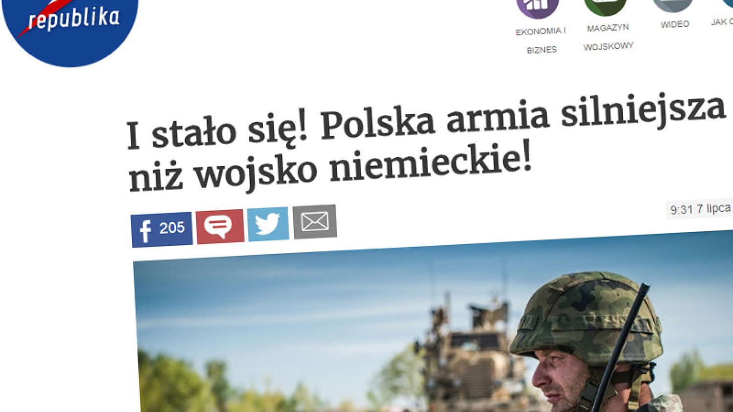 Telewizja Republika donosi, że polska armia jest silniejsza od niemieckiej. Po czym sama podaje dane pokazujące słabość Wojska Polskiego w porównaniu z Bundeswehrą.