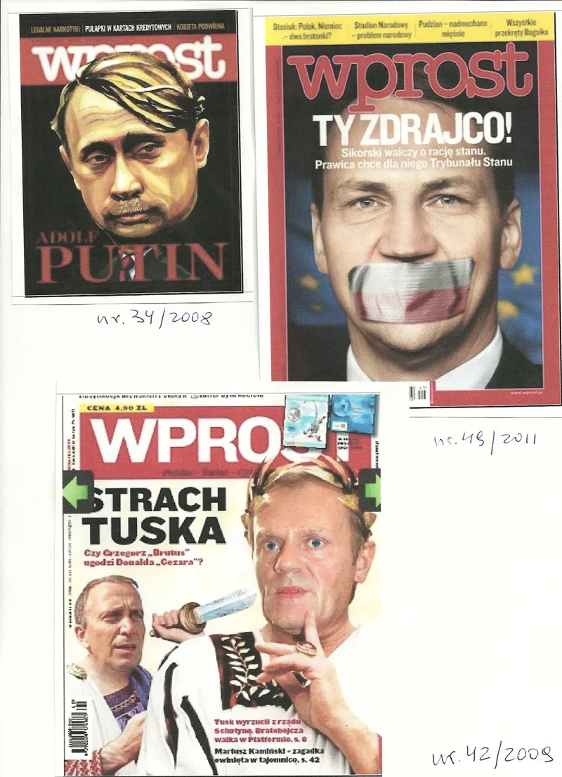 Okładki pism jakie Rada Etyki Mediów przedstawiła w odpowiedzi na skargę na karykaturę Macierewicza. Te nie wzbudzały zarzutów o "naruszanie dóbr osobistych".